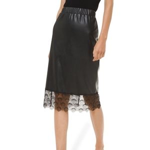 Michael Kors Lace-Trim Leather Skirt
